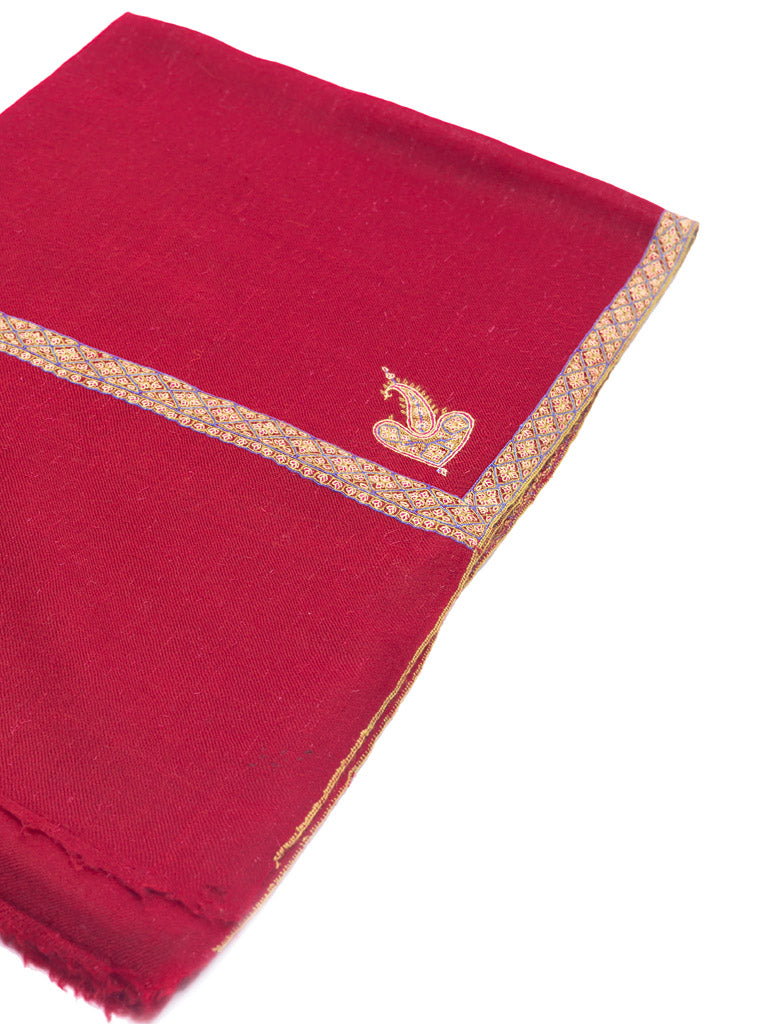 Maroon Pashmina with Needlework Border