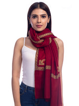 Maroon Pashmina with Needlework Border