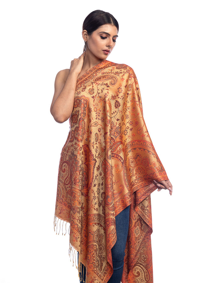Silk Rust Orange Paisley – Karigari Shawls