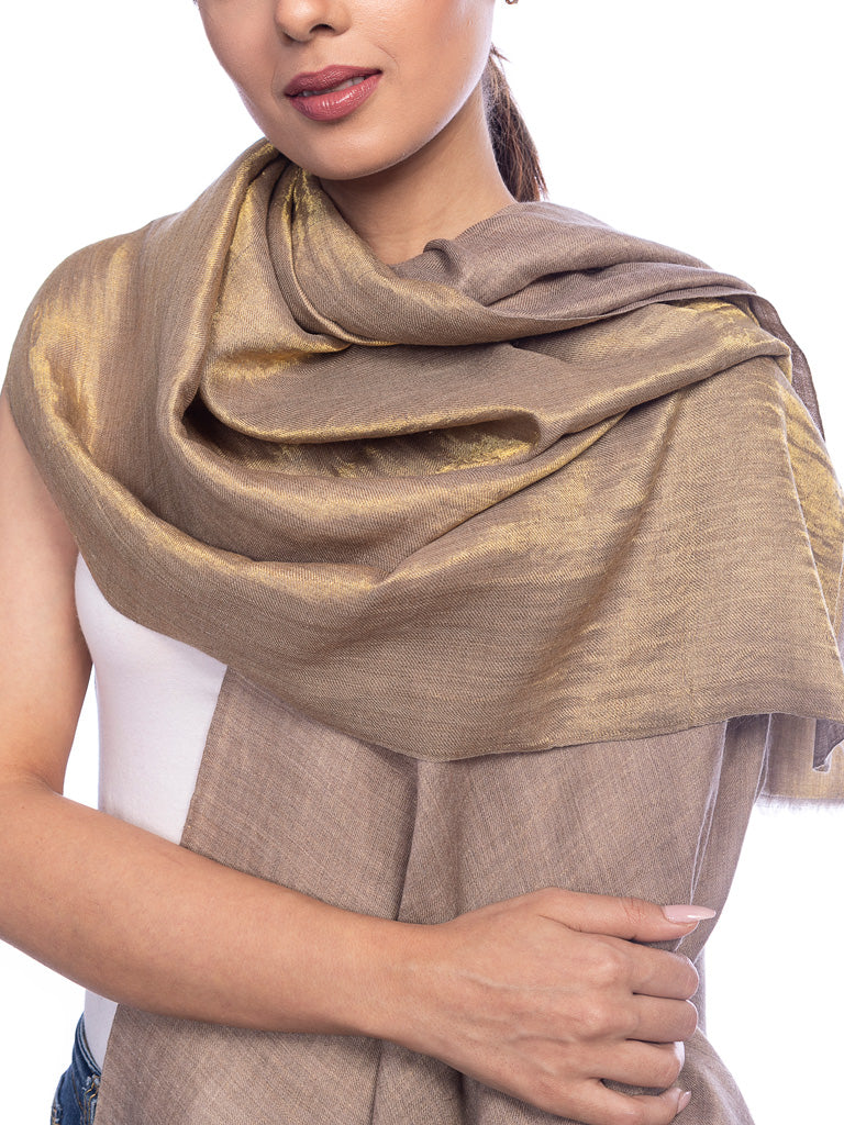 Natural and Gold Reversible Zari Pashmina